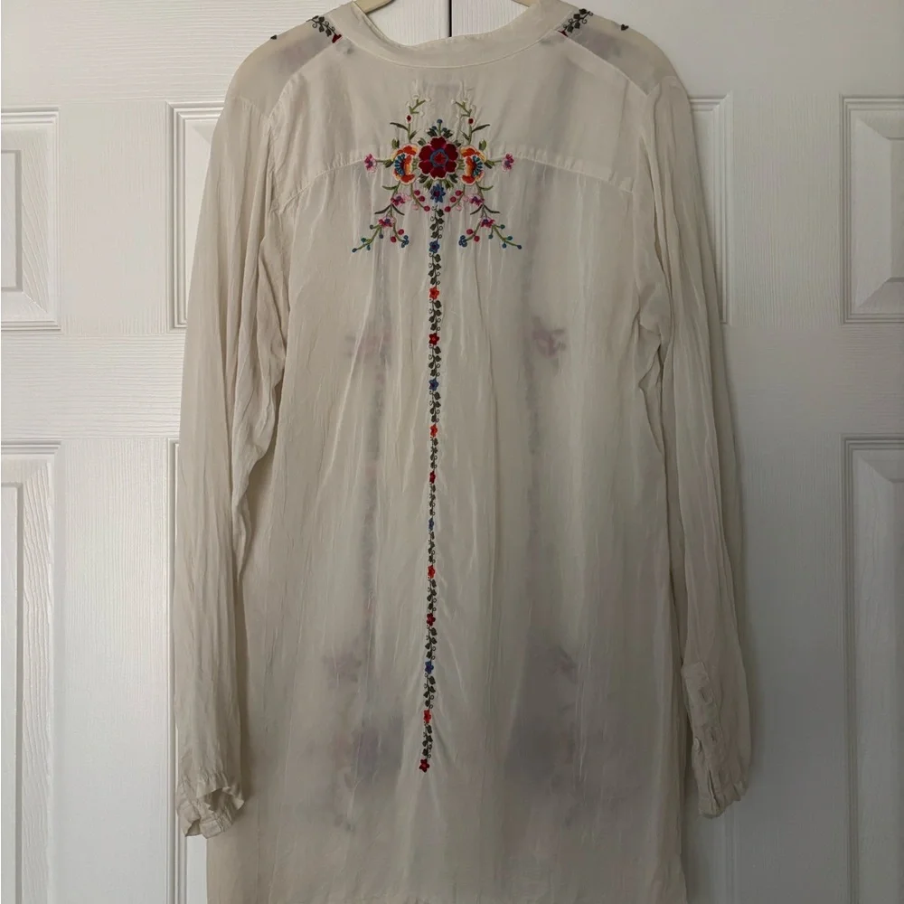 Johnny Was Cream Blouse with Colorful Embroidery - Picture 2 of 5
